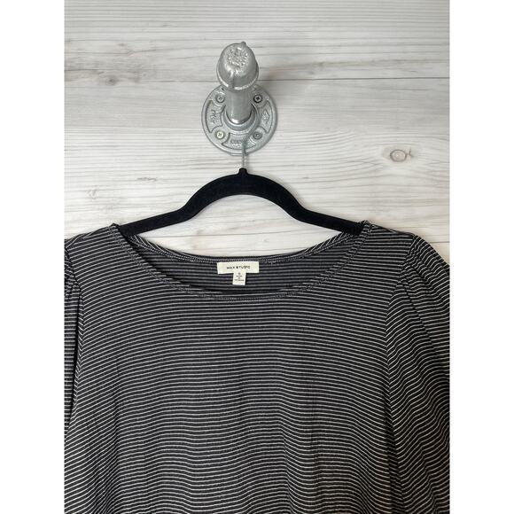 Max Studio Shirt Womens Small Black White Stripe 3/4 Puff Sleeve Stretch 8705S75 - Picture 2 of 9